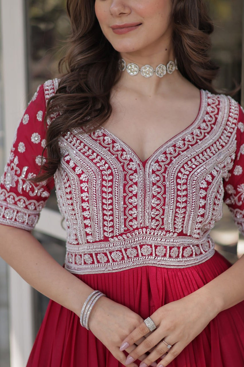 Slit-Cut Long Kurti with Lehenga Set | Purple & Red