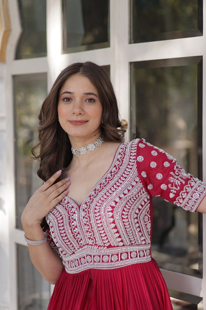 Slit-Cut Long Kurti with Lehenga Set | Purple & Red