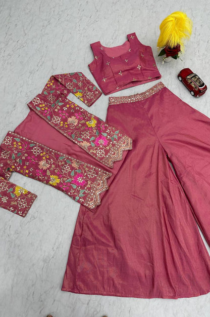 Violet Red & Violet Choli with Embroidered Shrug & Plazzo