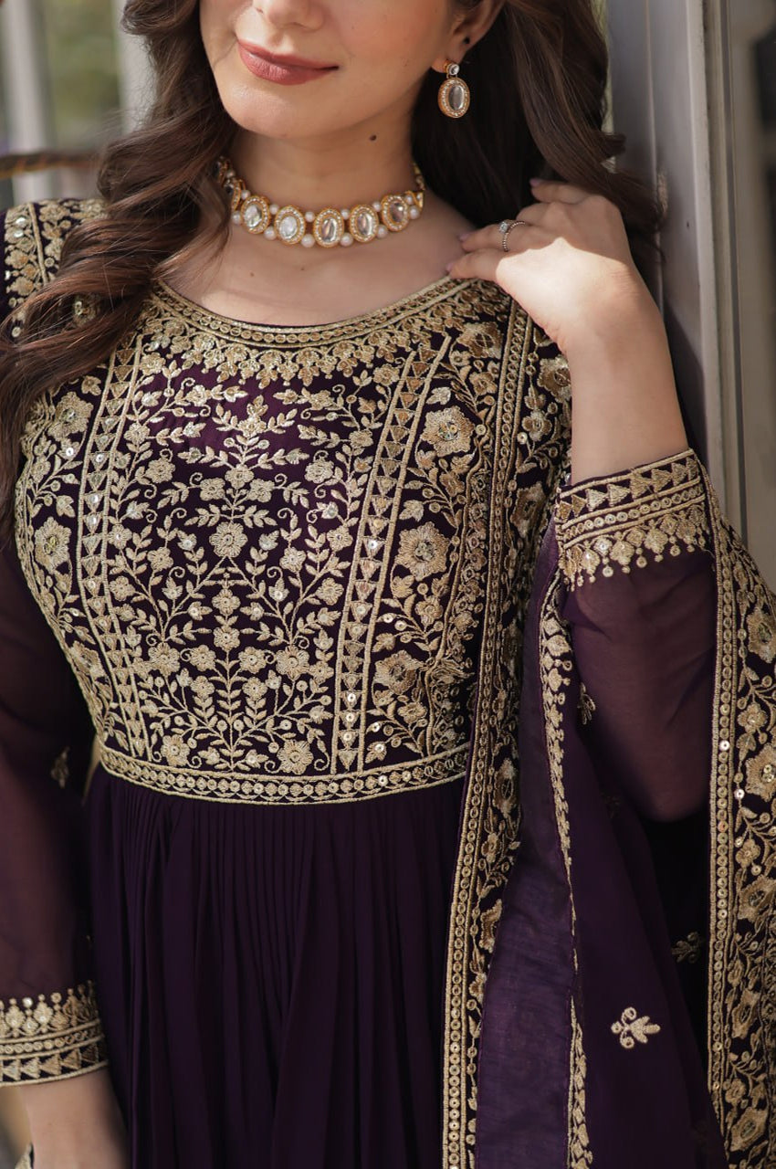 Faux Embroidered Gown Set | Rama & Purple | Premium Festive Wear