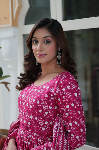 Pure Cotton Kurti with Pant & Dupatta Set | Blue & Pink | Ethnic Chic