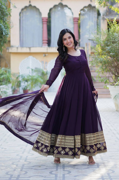 Premium Faux Blooming Embroidered Gown with Dupatta