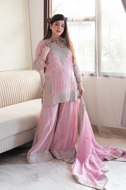 Baby Pink Embroidered Gharara Suit Set – Ready-to-Wear Collection