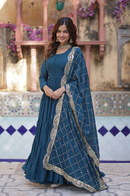 Premium 15 Mtr Flair Gown Set with Embroidered Dupatta