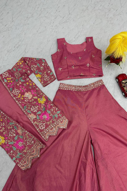 Violet Red & Violet Choli with Embroidered Shrug & Plazzo