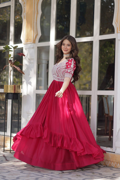 Slit-Cut Long Kurti with Lehenga Set | Purple & Red