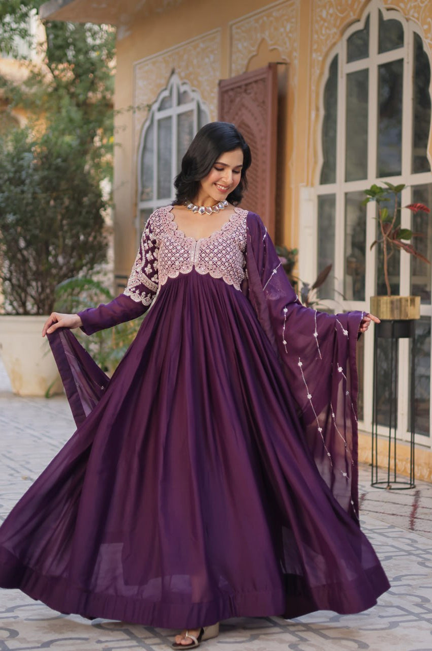 Designer Star Georgette Gown with Beads & Sequins Work + Dupatta