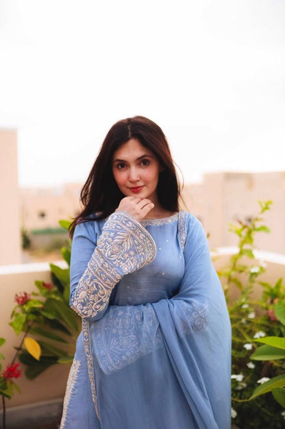 Faux Georgette Designer Sharara Suit with 5mm Sequins Embroidery – Fully Stitched Top, Sharara & Dupatta Set