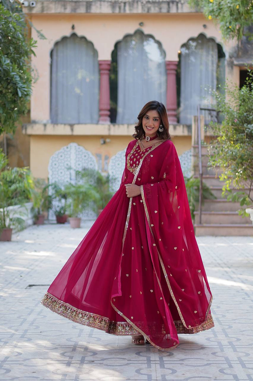 Premium Faux Blooming Gown with Heavy Embroidered Dupatta