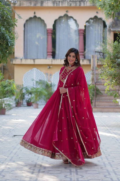 Premium Faux Blooming Gown with Heavy Embroidered Dupatta