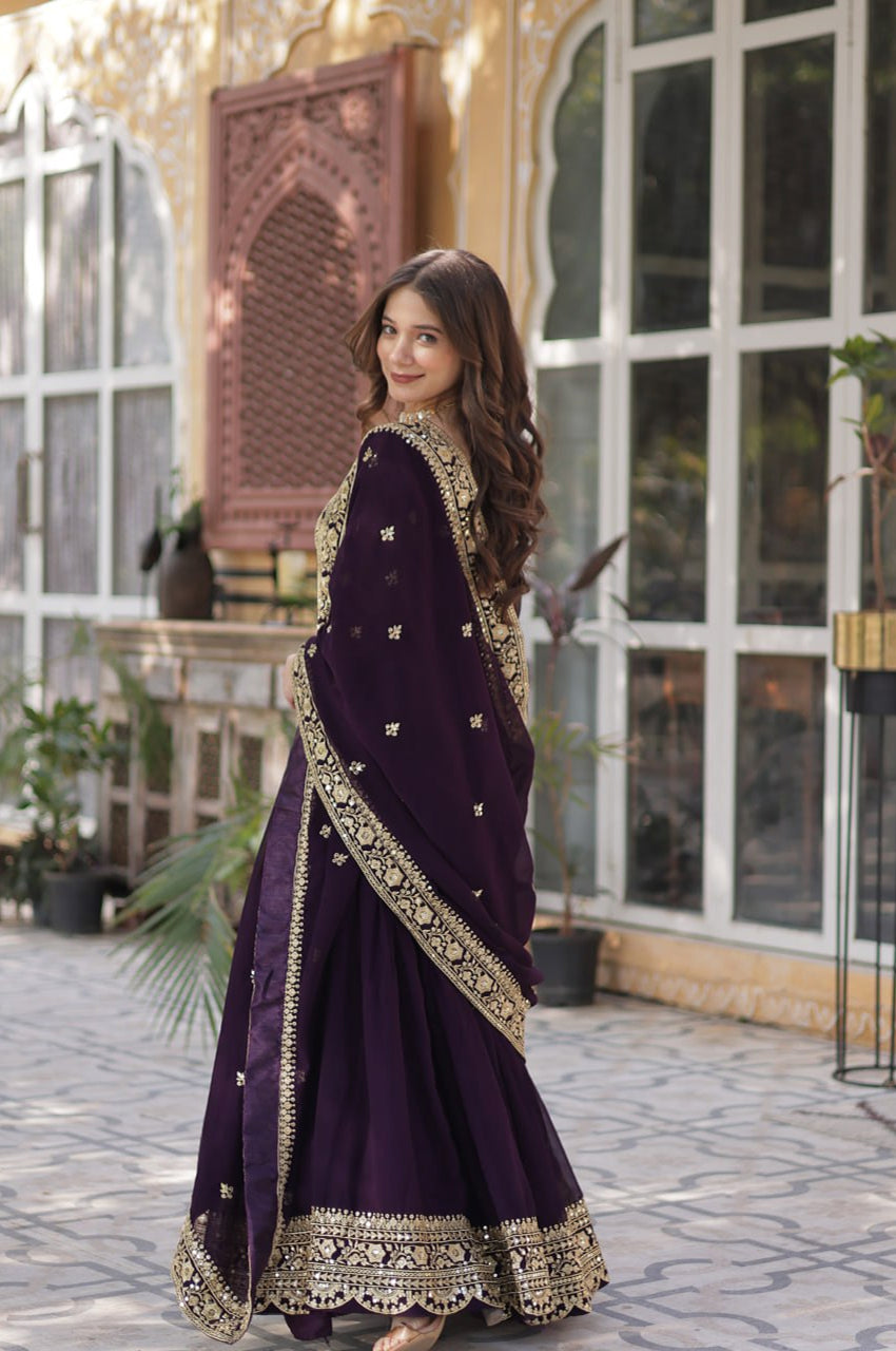 Faux Embroidered Gown Set | Rama & Purple | Premium Festive Wear