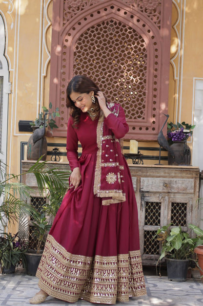 Black & Maroon Star  Gown with Dupatta – Ready-to-Wear Collection