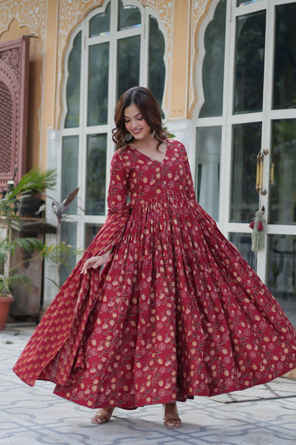 Blue & Red Premium Cotton Kurti with Pant and Dupatta Set