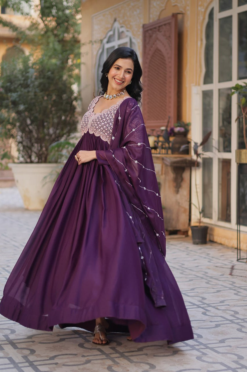Designer Star Georgette Gown with Beads & Sequins Work + Dupatta