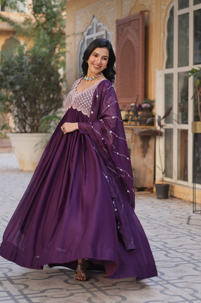 Designer Star Georgette Gown with Beads & Sequins Work + Dupatta