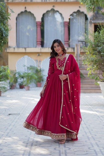 Premium Faux Blooming Gown with Heavy Embroidered Dupatta
