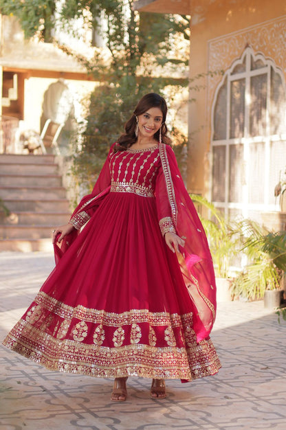 Premium Designer Faux Blooming Gown with Dupatta (2025 Collection)