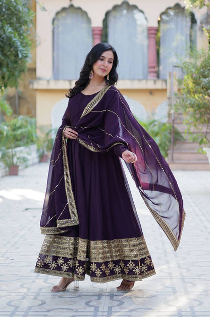 Premium Faux Blooming Embroidered Gown with Dupatta