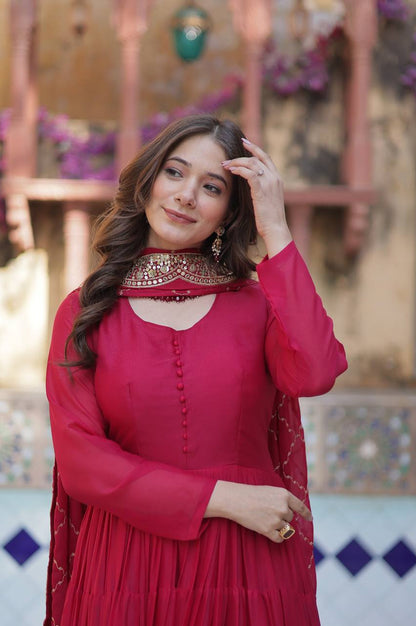 Premium 15 Mtr Flair Gown Set with Embroidered Dupatta