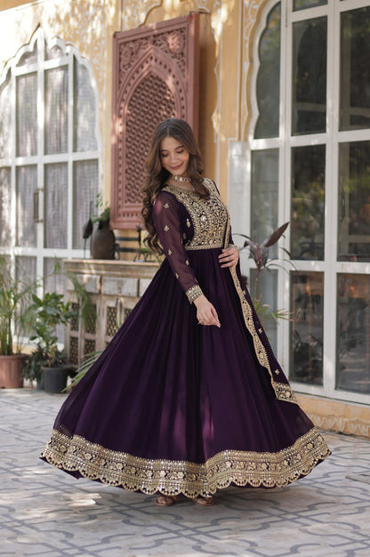 Faux Embroidered Gown Set | Rama & Purple | Premium Festive Wear