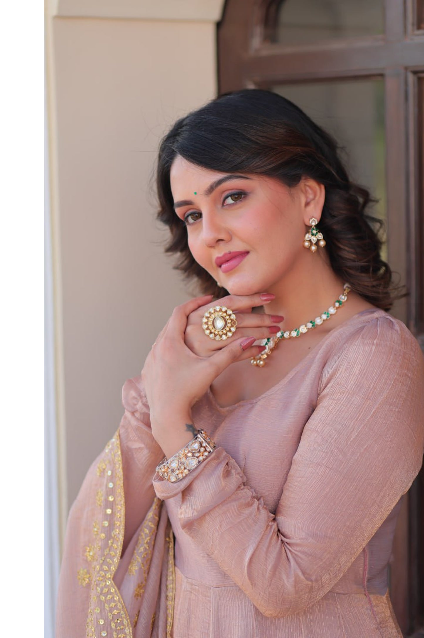 Baby Pink & Light Cream Fendy Gown with Embroidered Dupatta