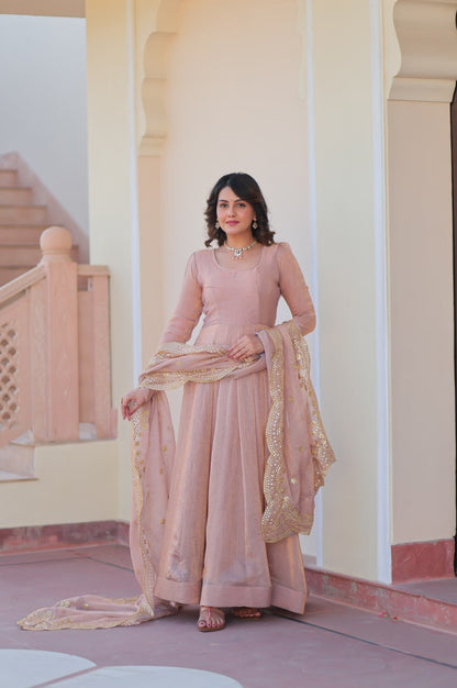 Baby Pink & Light Cream Fendy Gown with Embroidered Dupatta