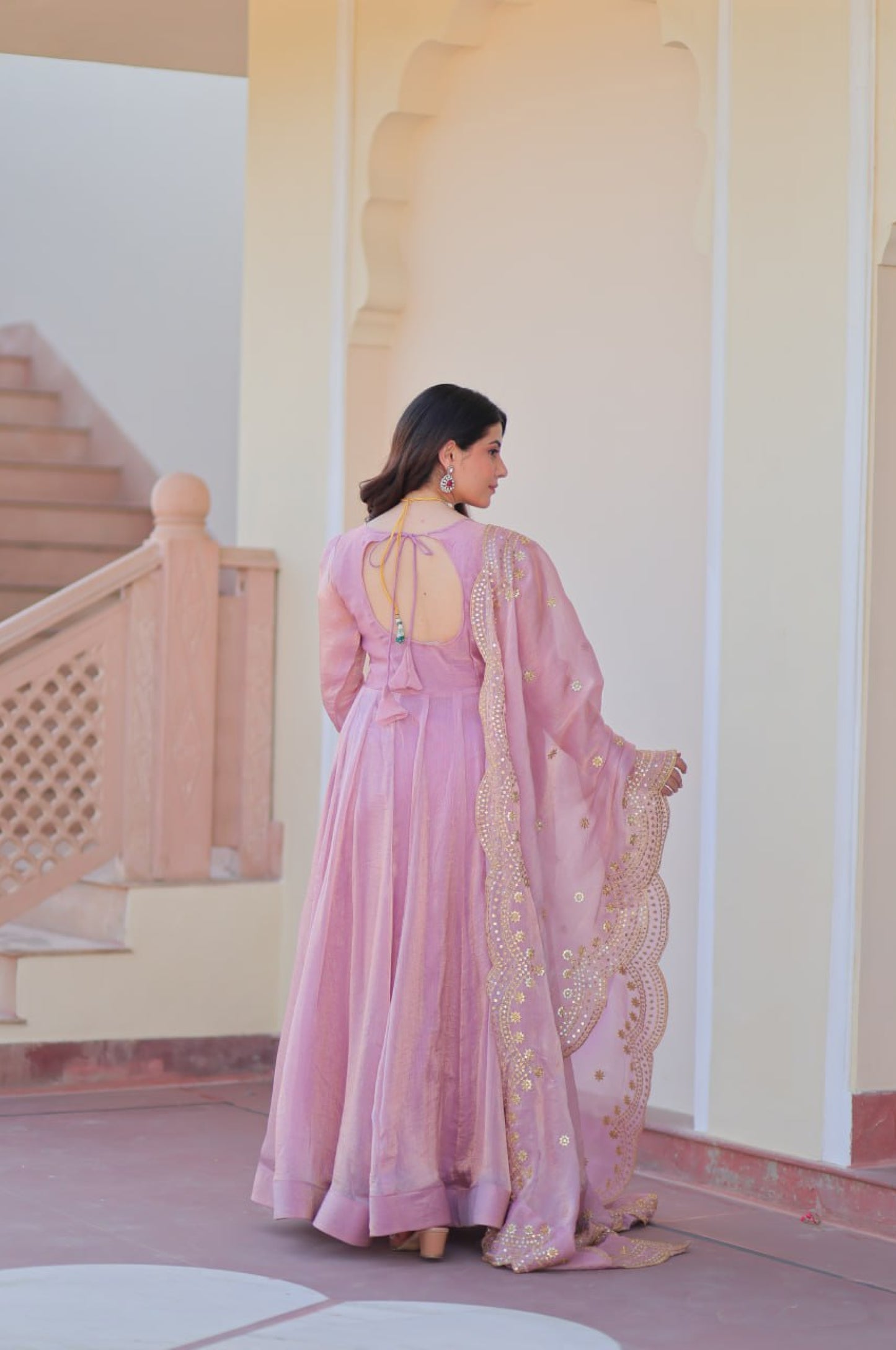 Baby Pink & Light Cream Fendy Gown with Embroidered Dupatta