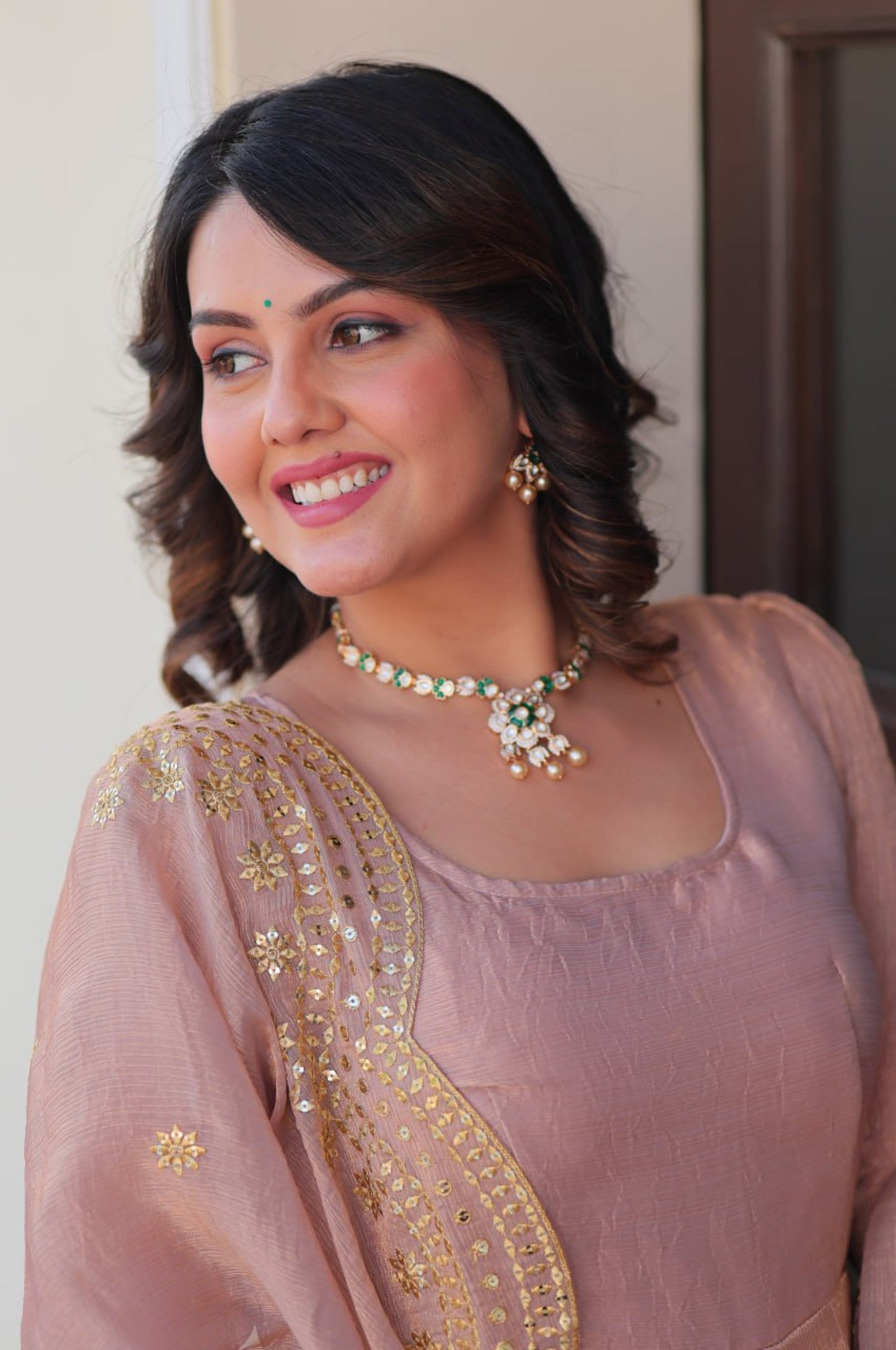 Baby Pink & Light Cream Fendy Gown with Embroidered Dupatta