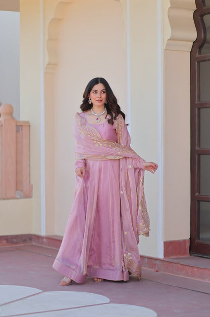 Baby Pink & Light Cream Fendy Gown with Embroidered Dupatta