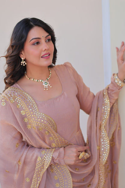 Baby Pink & Light Cream Fendy Gown with Embroidered Dupatta