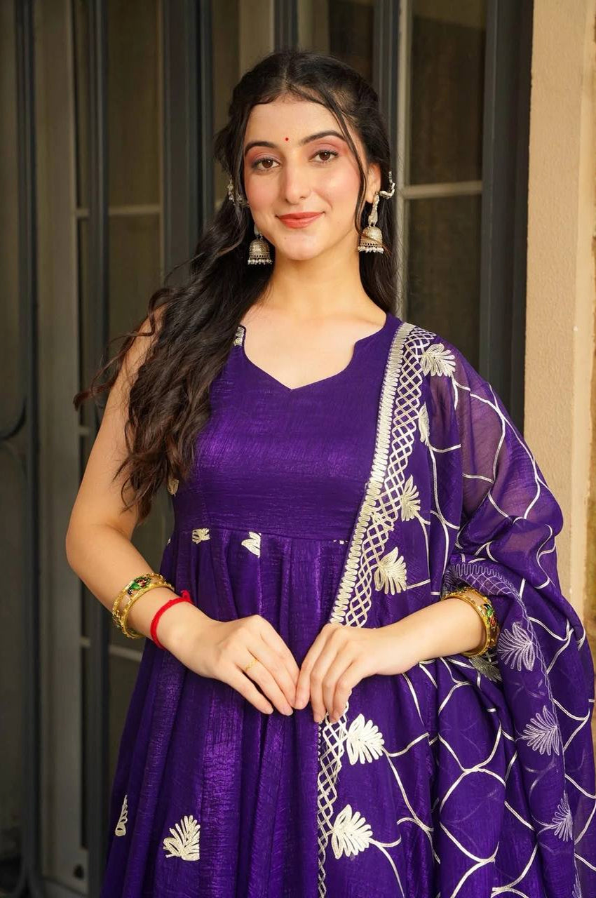 Fendy Silk Embroidered Gown Set with Sequins Work & Dupatta – Fully Stitched Elegance