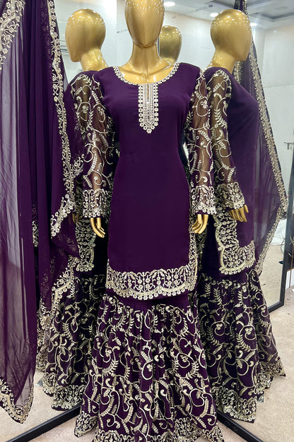 Purple Gharara Suit Set with Dupatta – Ready-to-Wear Collection