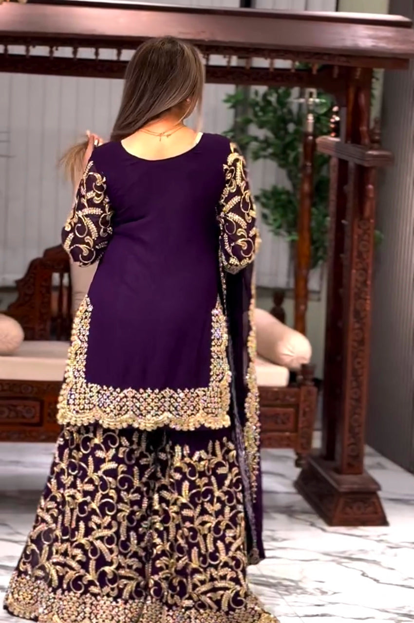 Purple Gharara Suit Set with Dupatta – Ready-to-Wear Collection