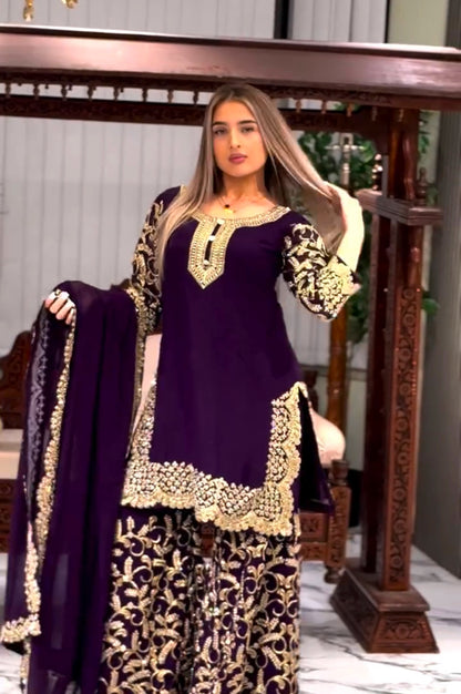 Purple Gharara Suit Set with Dupatta – Ready-to-Wear Collection