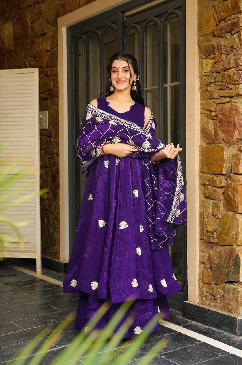 Fendy Silk Embroidered Gown Set with Sequins Work & Dupatta – Fully Stitched Elegance