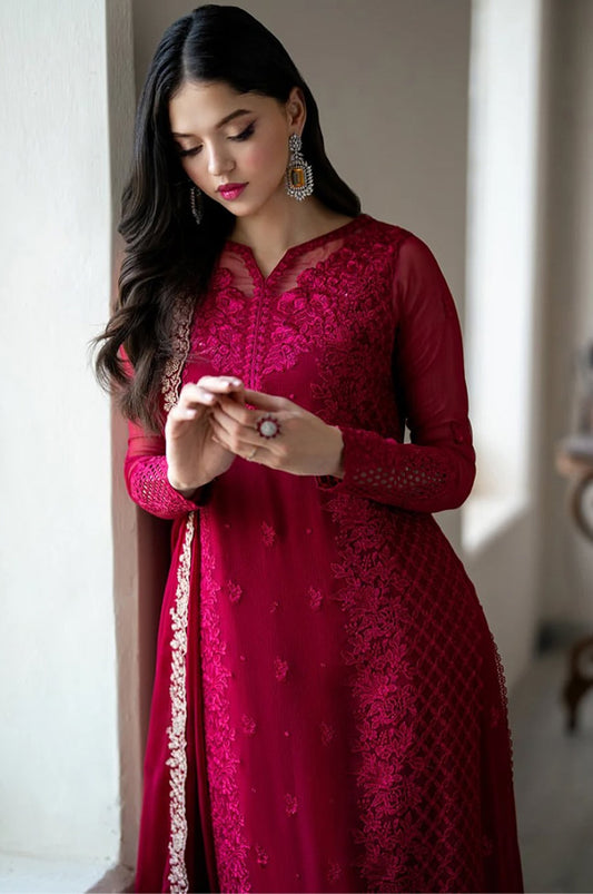 Faux Georgette Party Wear Set with Heavy Embroidery & Sequins – Top, Plazzo & Dupatta (Fully Stitched)