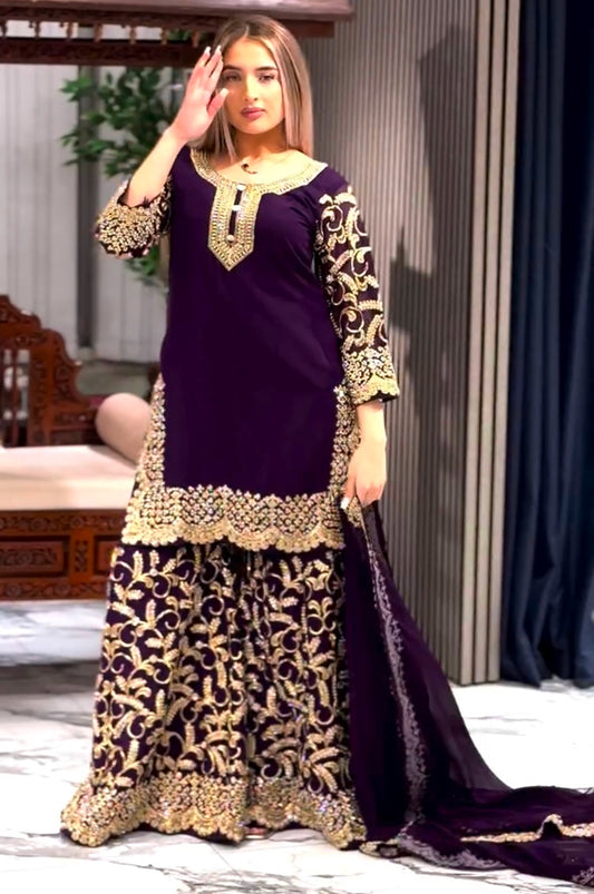 Purple Gharara Suit Set with Dupatta – Ready-to-Wear Collection