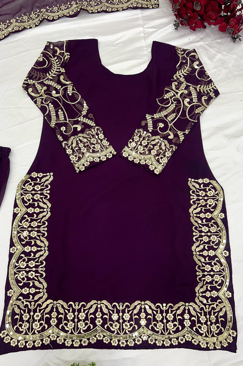 Purple Gharara Suit Set with Dupatta – Ready-to-Wear Collection