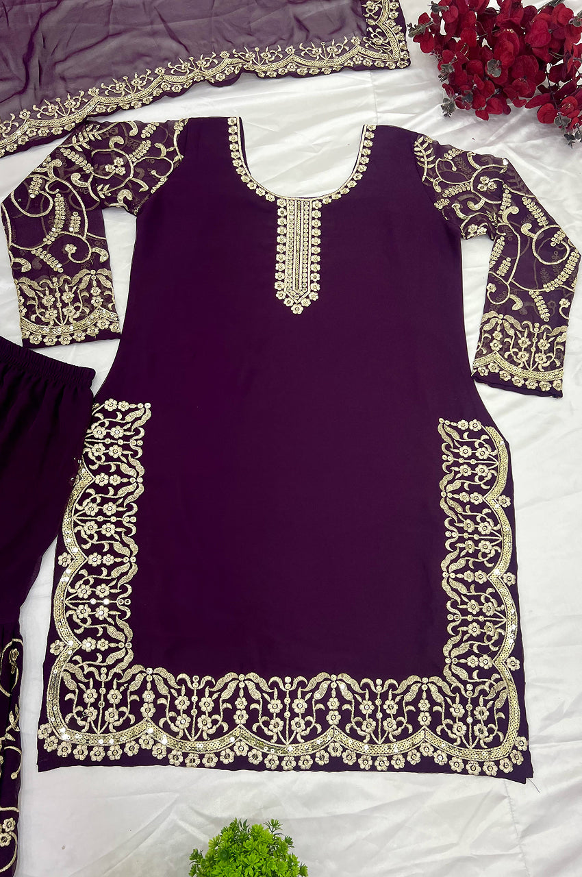Purple Gharara Suit Set with Dupatta – Ready-to-Wear Collection