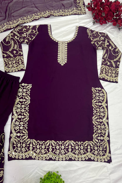 Purple Gharara Suit Set with Dupatta – Ready-to-Wear Collection