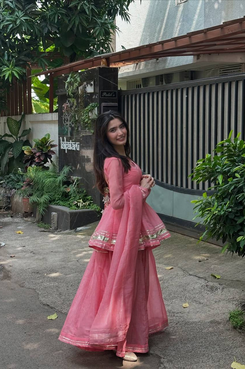 Elegant Lace Tabby Organza Sharara Suit – Ready to Wear | Premium Finish