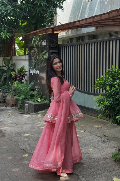 Elegant Lace Tabby Organza Sharara Suit – Ready to Wear | Premium Finish