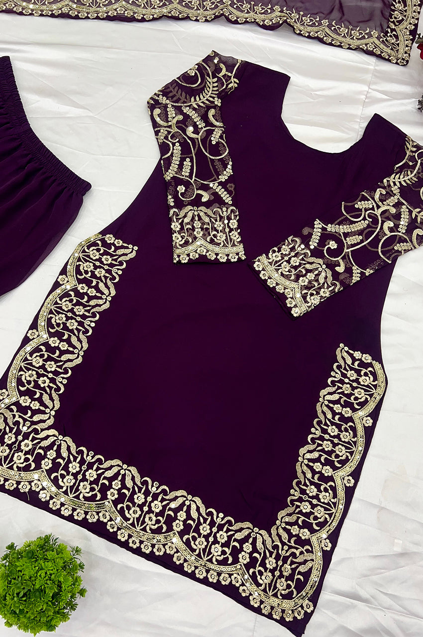 Purple Gharara Suit Set with Dupatta – Ready-to-Wear Collection