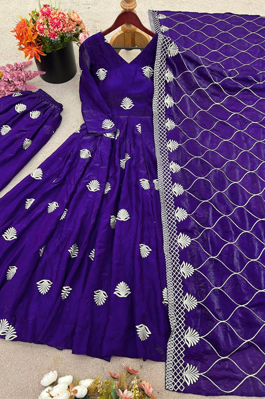 Fendy Silk Embroidered Gown Set with Sequins Work & Dupatta – Fully Stitched Elegance