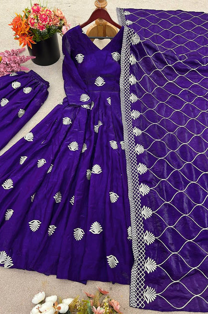 Fendy Silk Embroidered Gown Set with Sequins Work & Dupatta – Fully Stitched Elegance