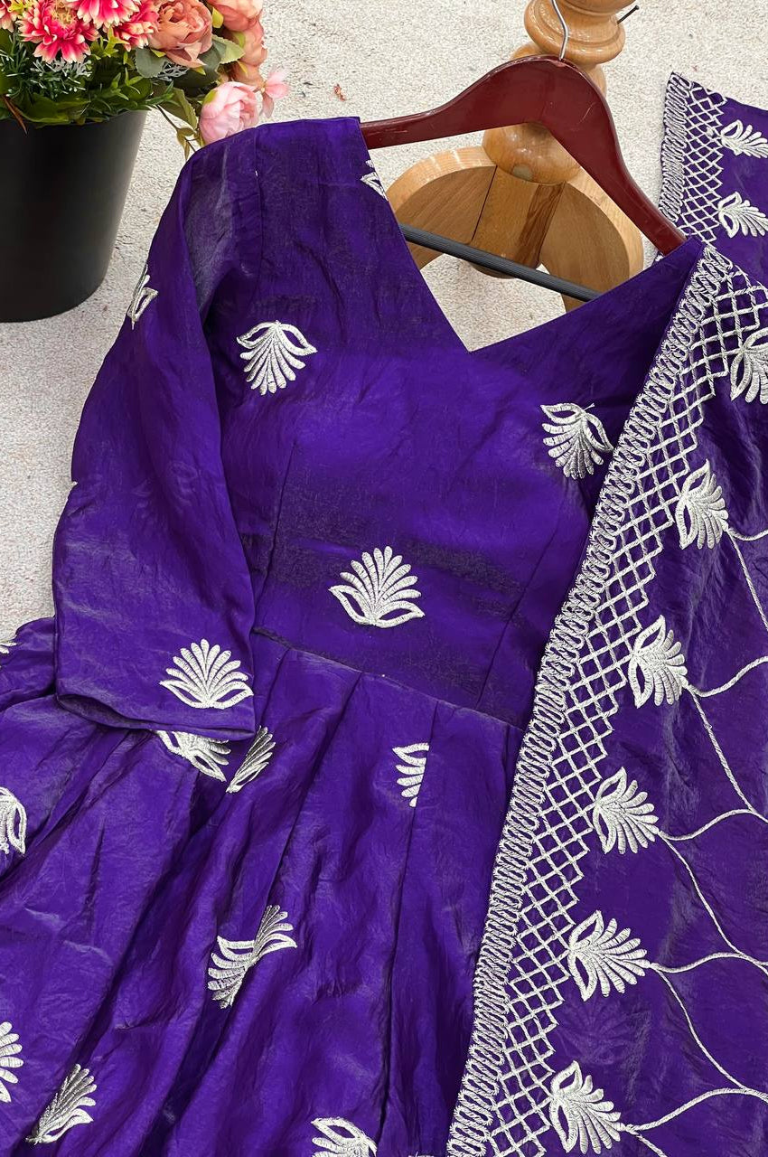 Fendy Silk Embroidered Gown Set with Sequins Work & Dupatta – Fully Stitched Elegance