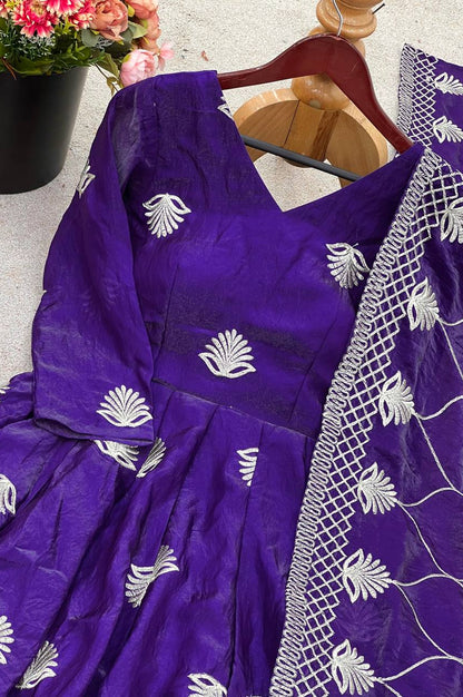 Fendy Silk Embroidered Gown Set with Sequins Work & Dupatta – Fully Stitched Elegance