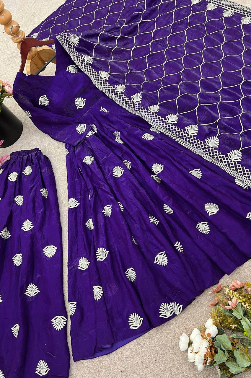 Fendy Silk Embroidered Gown Set with Sequins Work & Dupatta – Fully Stitched Elegance