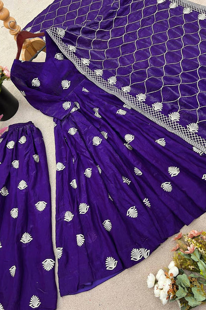 Fendy Silk Embroidered Gown Set with Sequins Work & Dupatta – Fully Stitched Elegance