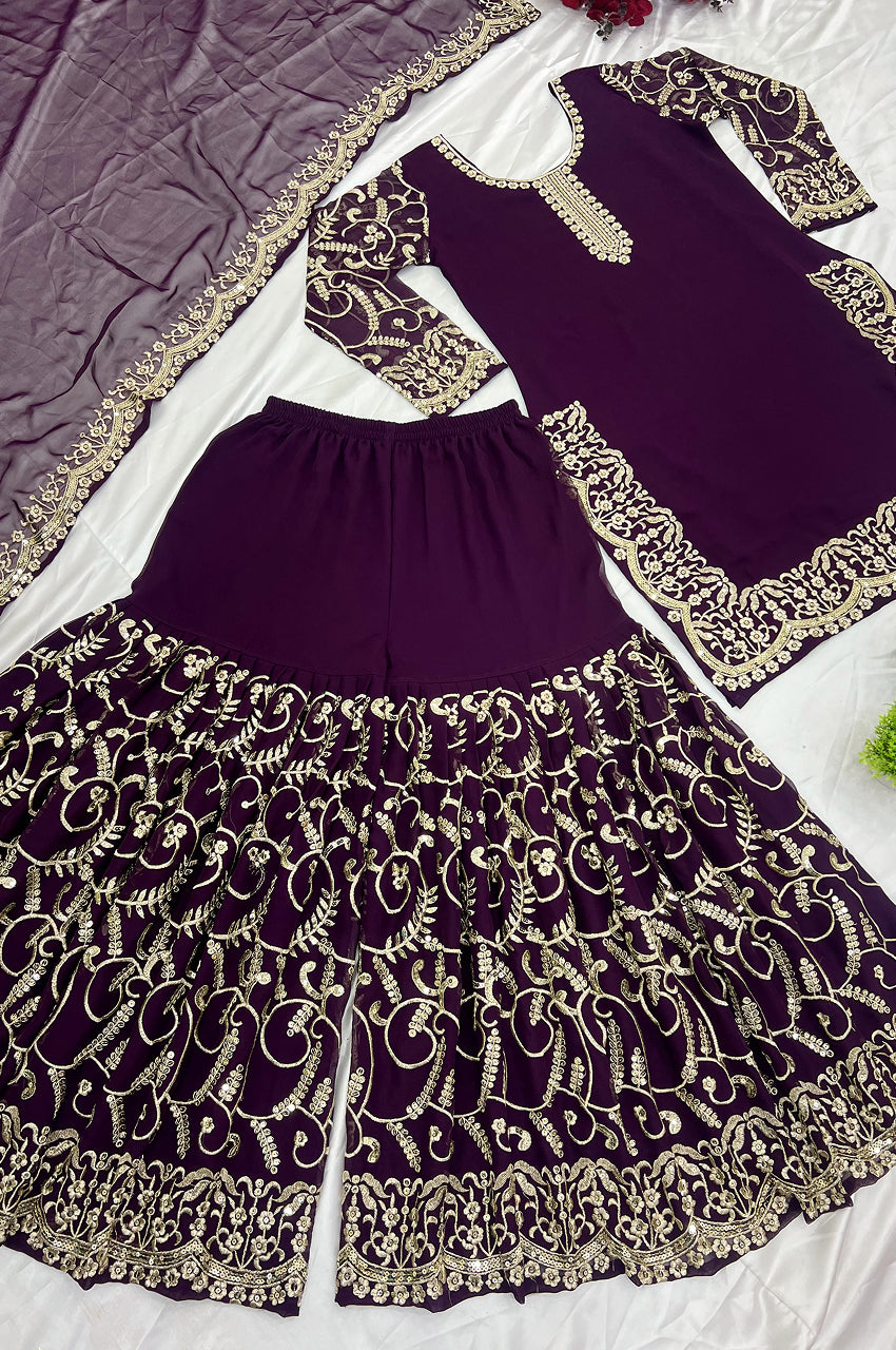 Purple Gharara Suit Set with Dupatta – Ready-to-Wear Collection